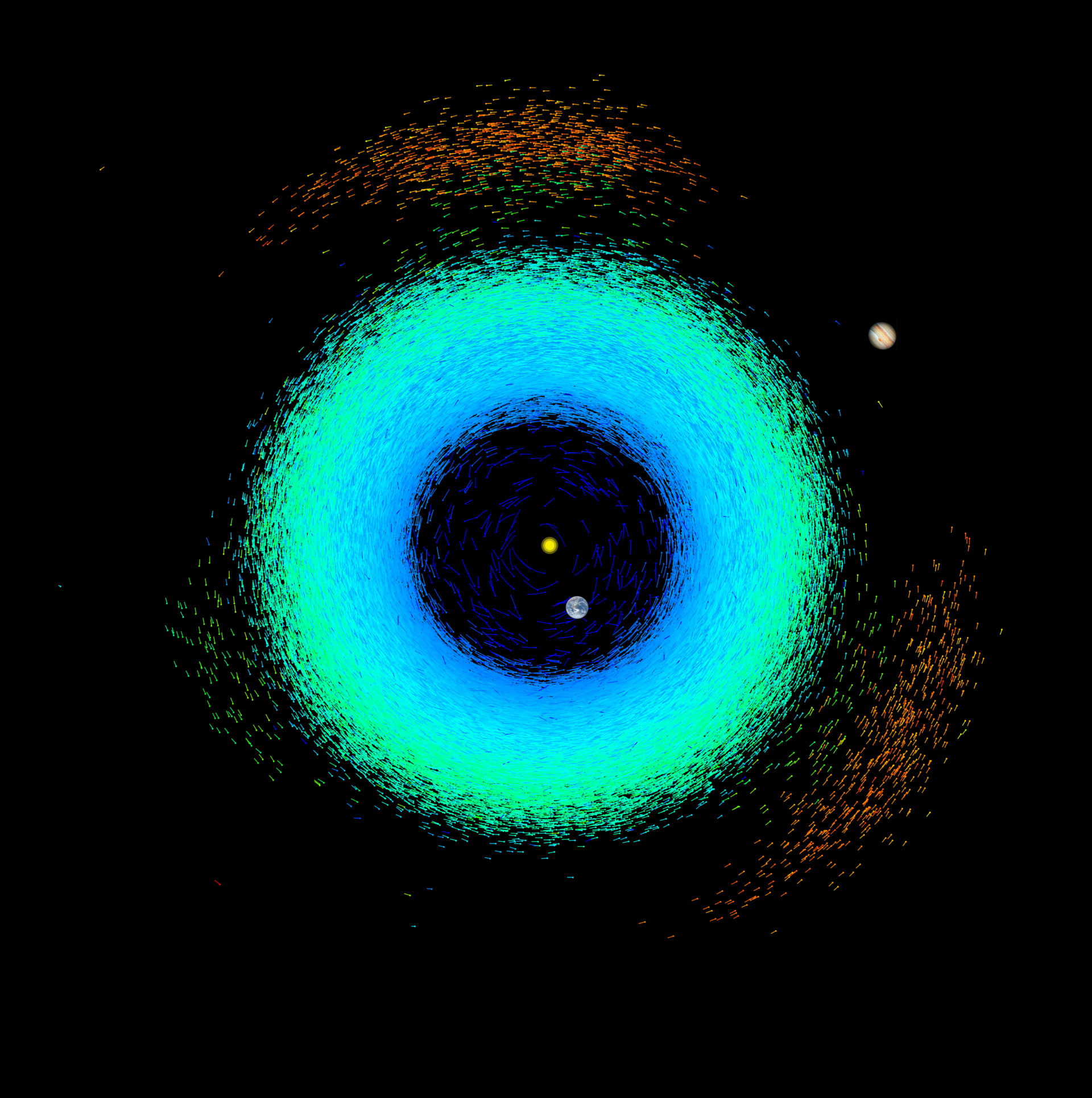 Position und Bewegung der Astroiden am 13. Juni 2022 nach Ergebnissen der GAIA-Mission. Bild: ESA.