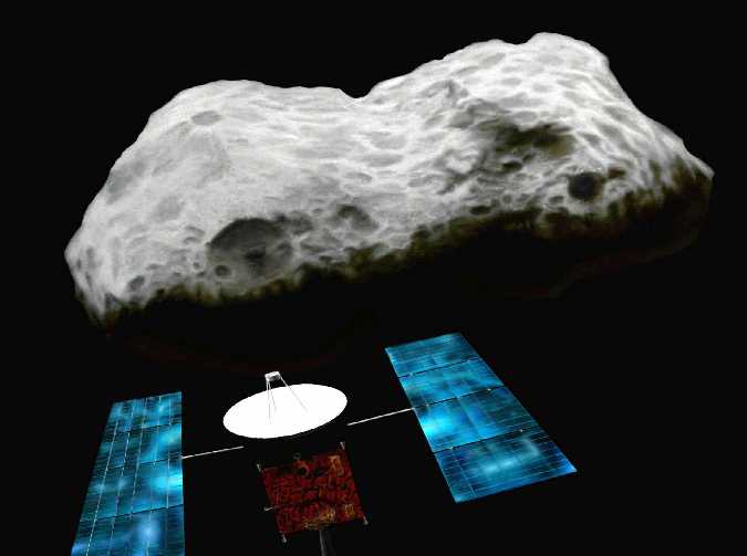 Annäherung der Raumsonde Muses-C an den erdnahen Asteroiden 1998 SF36