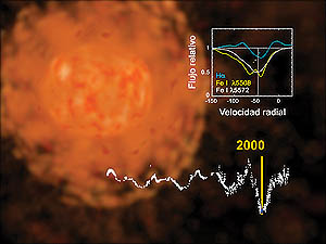 Künstlerische Darstellung des Materieausbruches vom Jahr 2000
