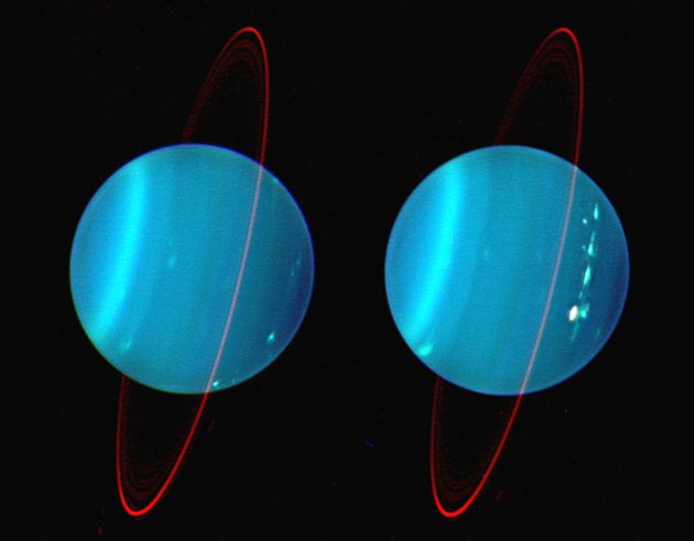 DBeide Seiten des Planeten Uranus sind auf diesem Kompositbild zu sehen. 