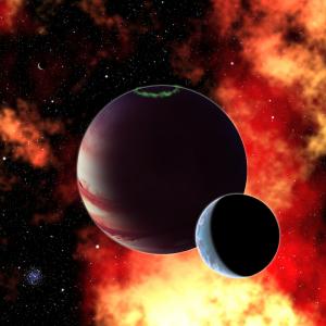 Diese künstlerische Darstellung zeigt einen hypothetischen Gasplaneten mit erdgroßem Mond.