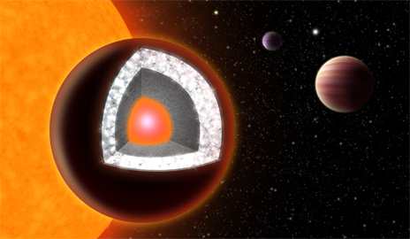 Künstlerische Darstellung vom inneren Aufbau des Planeten 55 Cancri e