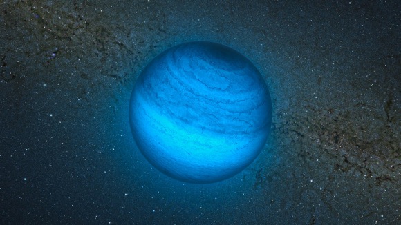 Künstlerische Darstellung eines frei fliegenden Planeten.