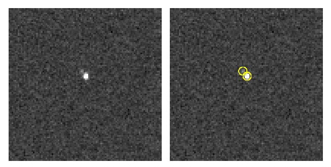 Das Foto zeigt deutlich Charon von Pluto getrennt.