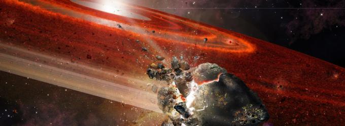 Astronomen die das Atacama Large Millimeter/Submillimeter Array (ALMA) verwendeten, entdeckten die staubigen Hinweise auf eine ganze Familie von plutogroßen Objekten, welche die jugendliche Version unserer Sonne umschwärmen. Künstlerische Darstellung.