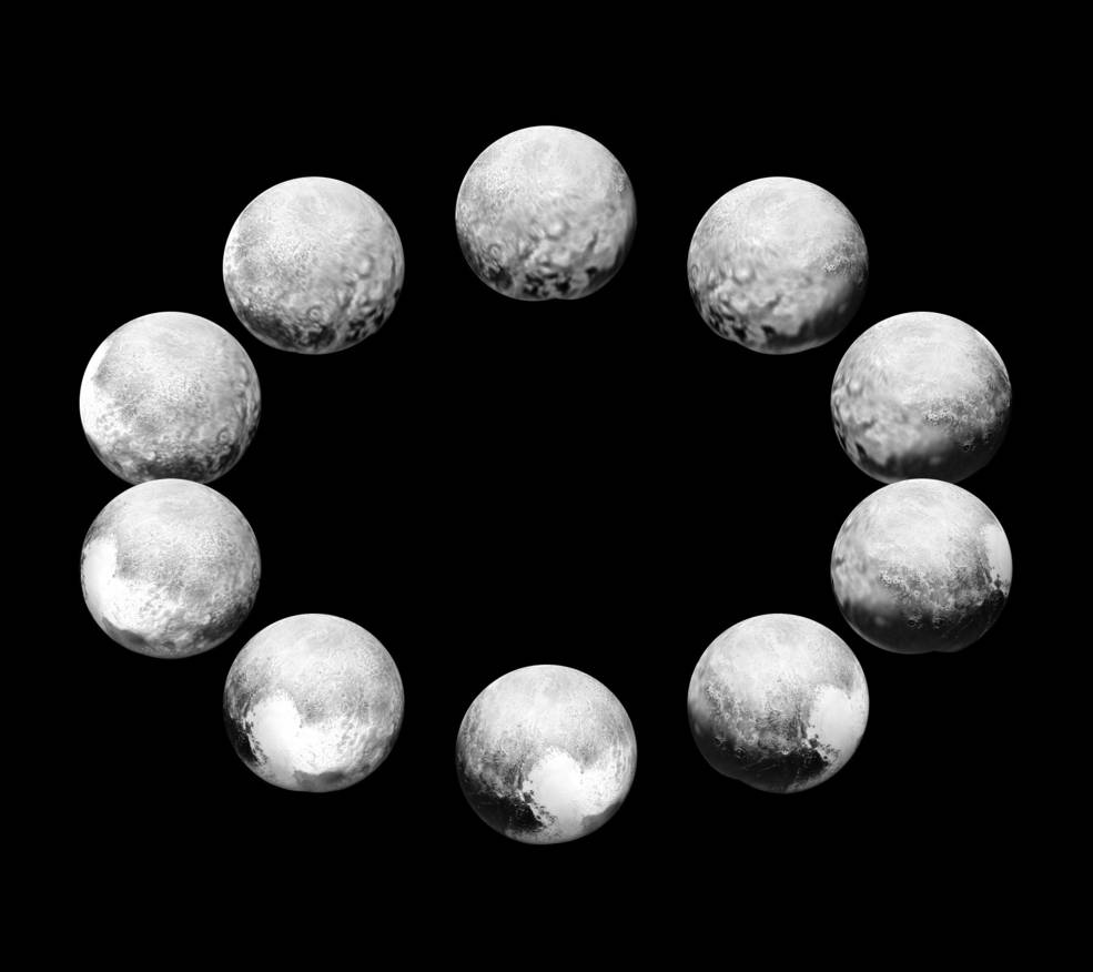 Im Juli 2015 haben die Kameras von New Horizons Plutos Rotation über einen kompletten Pluto-Tag erfasst.