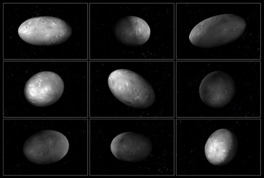 Diese Bildserie zeigt die chaotische Rotation des Pluto-Mondes Nix.