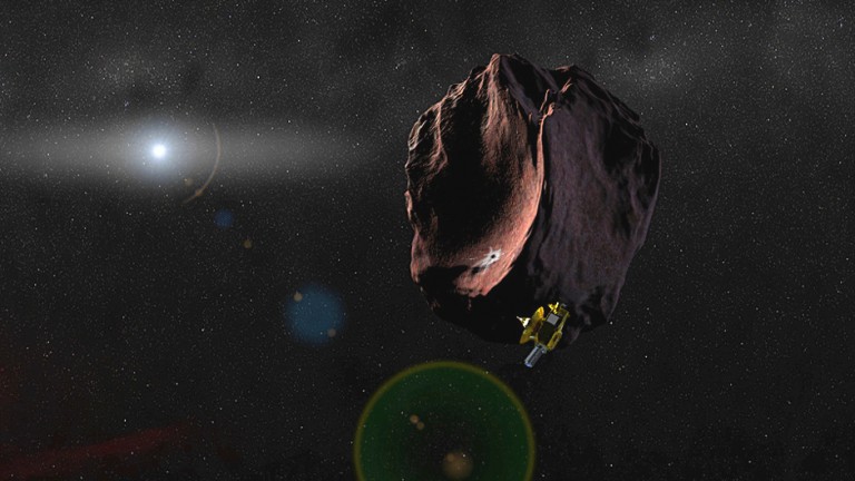 Künstlerische Darstellung des Vorbeiflugs an 2014 MU69.