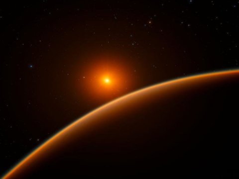 Diese künstlerische Impression zeigt den Exoplaneten LHS 1140b, der einen 40 Lichtjahre entfernten roten Zwergstern umkreist.
