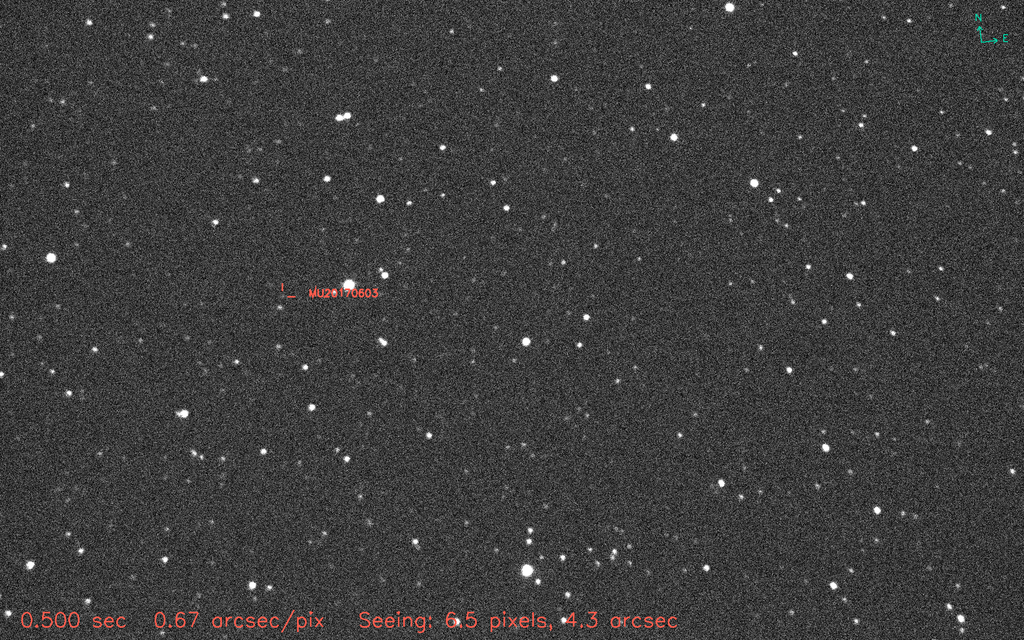 Dieses Bild von dem Stern den 2014 MU69 am 3. Juni bedeckte, wurde am 19. März 2017 mit einem 16 Zoll/406 mm Dobson-Teleskop und der QHY174 Kamera aufgenommen. Bild: SwRI