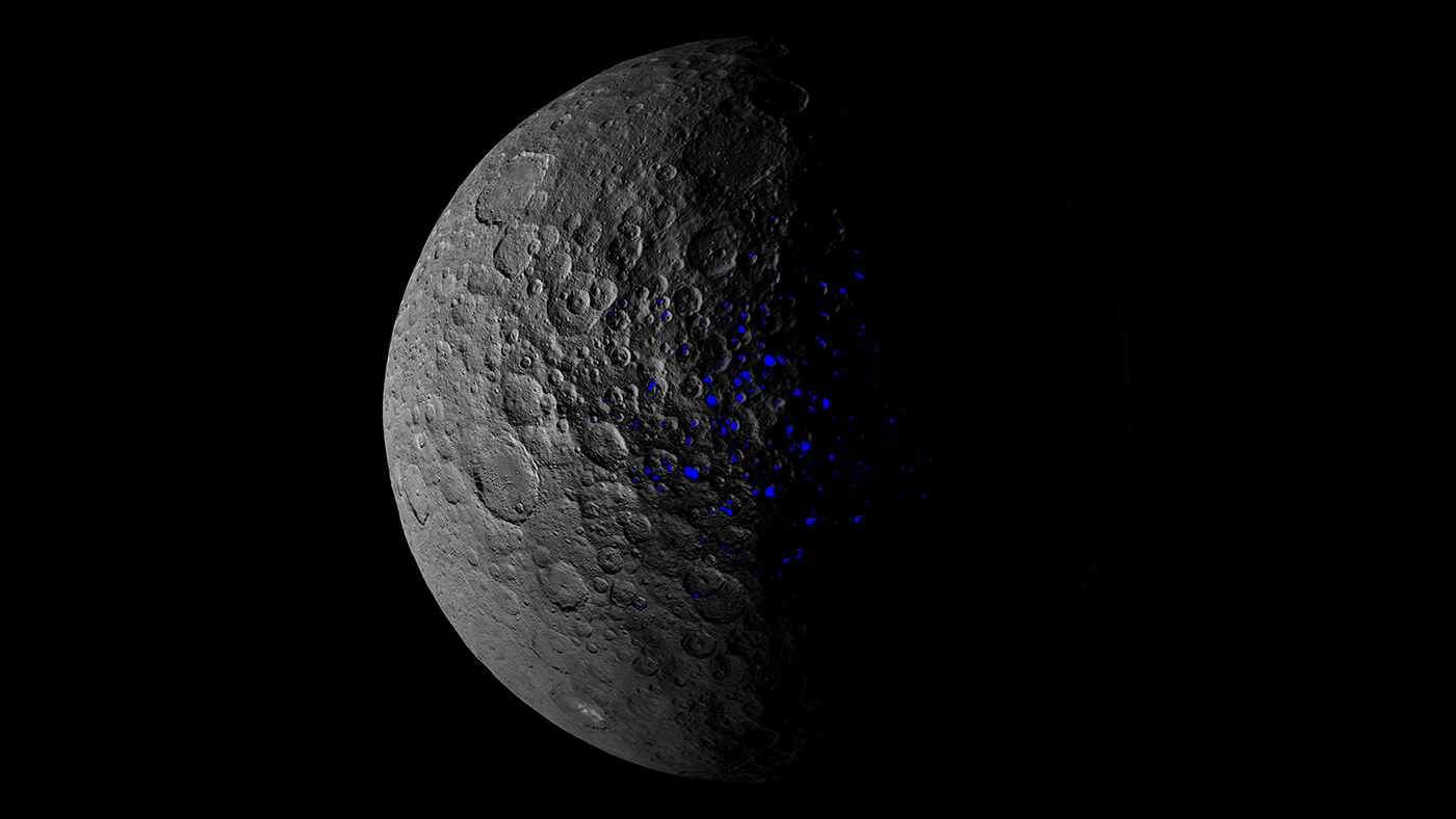 Diese Animation zeigt, wie die Beleuchtung der nördlichen Hemisphäre von Ceres mit der axialen Neigung des Zwergplaneten variiert. 