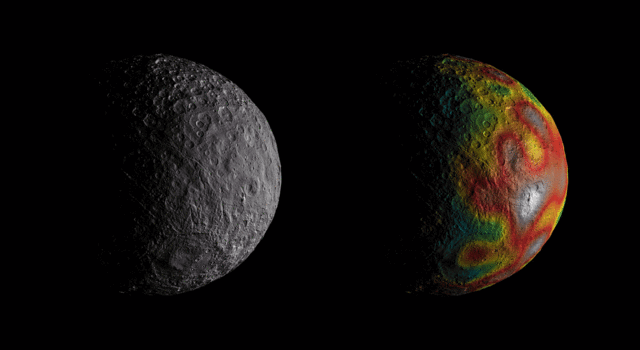 Diese Animation zeigt Variationen im Gravitationsfeld von Ceres.