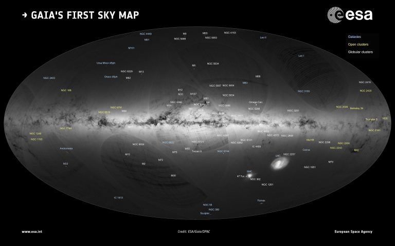 Himmelskarte, basierend auf der ersten Veröffentlichung von Gaia-Daten (DR1).