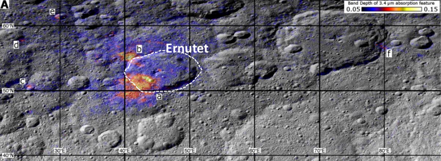 Die Raumsonde Dawn entdeckte organisches Material in der Nähe des Kraters Ernutet.