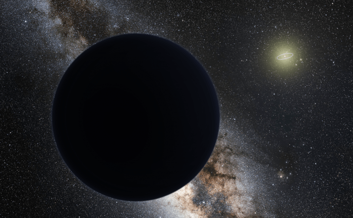 Künstlerische Darstellung von Planet 9 mit der Milchstraße im Hintergrund.