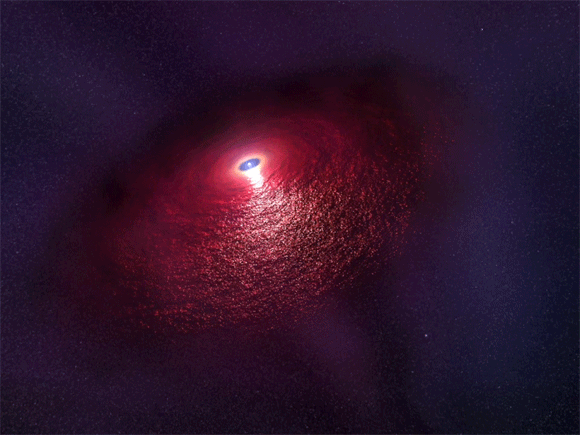 Diese Illustration zeigt den Neutronenstern RX J0806.4-4123 mit einer Scheibe aus Staub. Bild: NASA, ESA, and N. Tr’Ehnl (Pennsylvania State University)