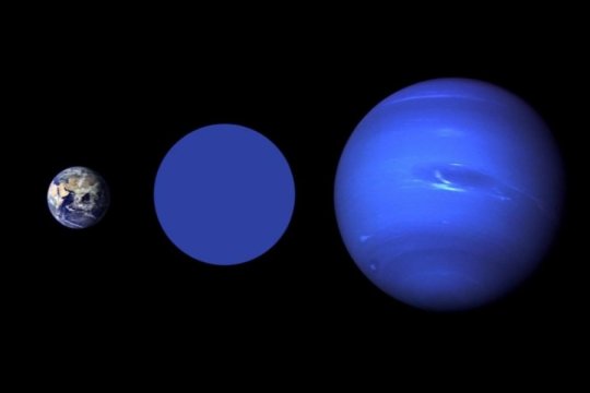 Ein Größenvergleich der Erde mit Wolf 503b und Neptun.  Bild: NASA Goddard/Robert Simmon (Erde), NASA/JPL (Neptun)