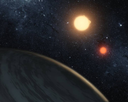 Künstlerische Darstellung von Kepler-16b. Bild: NASA/JPL-Caltech/T. Pyle