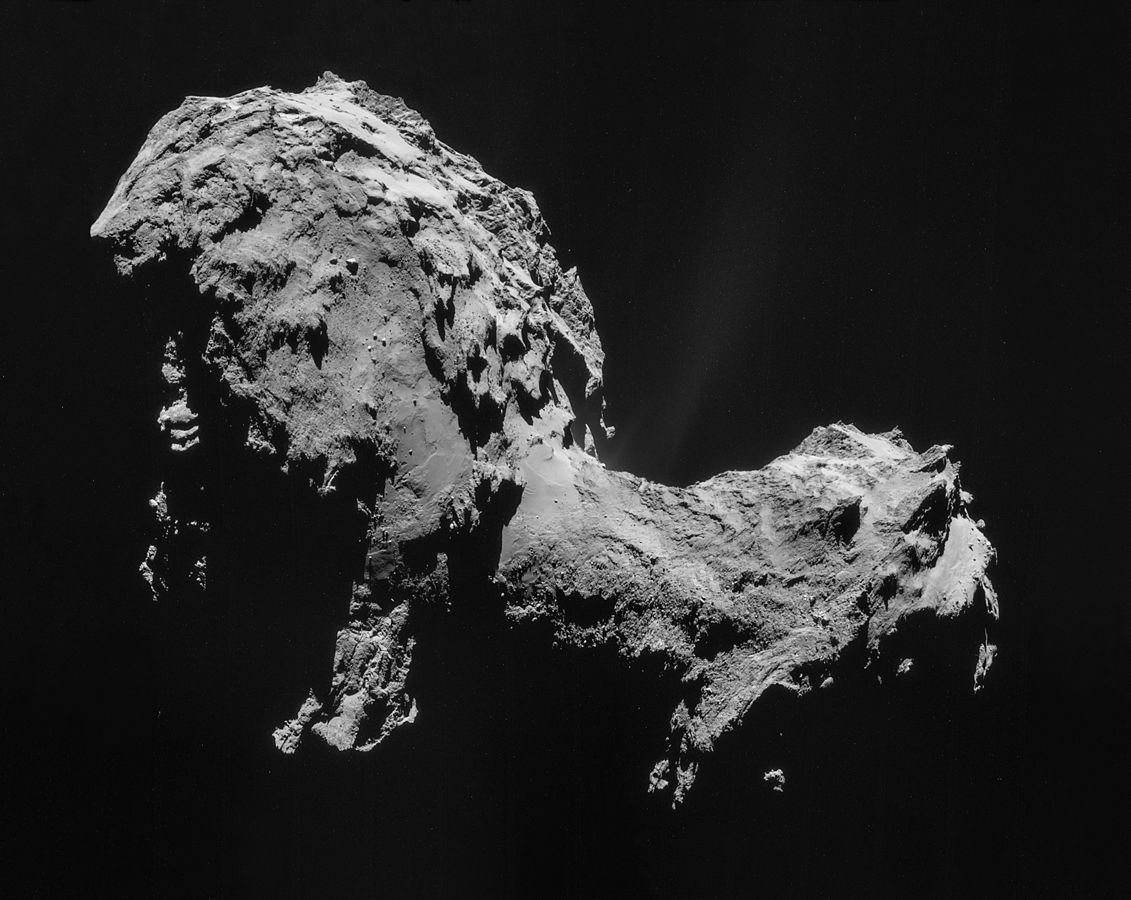 Komet 67P/Churyumov-Gerasimenko. Mosaik aus vier Bildern, aufgenommen von Rosettas NAVCAM am 19. September 2014. Bild: ESA/Rosetta/NAVCAM/CC BY-SA IGO 3.0.