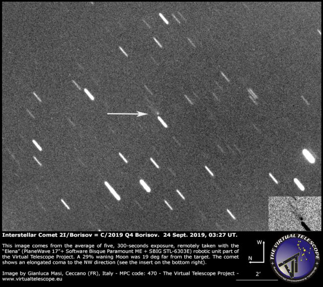 Bild von 2I/Borisov, aufgenommen am 24. September 2019 in Italien. Credit: Gianluca Masi, The Virtual Telescope Project