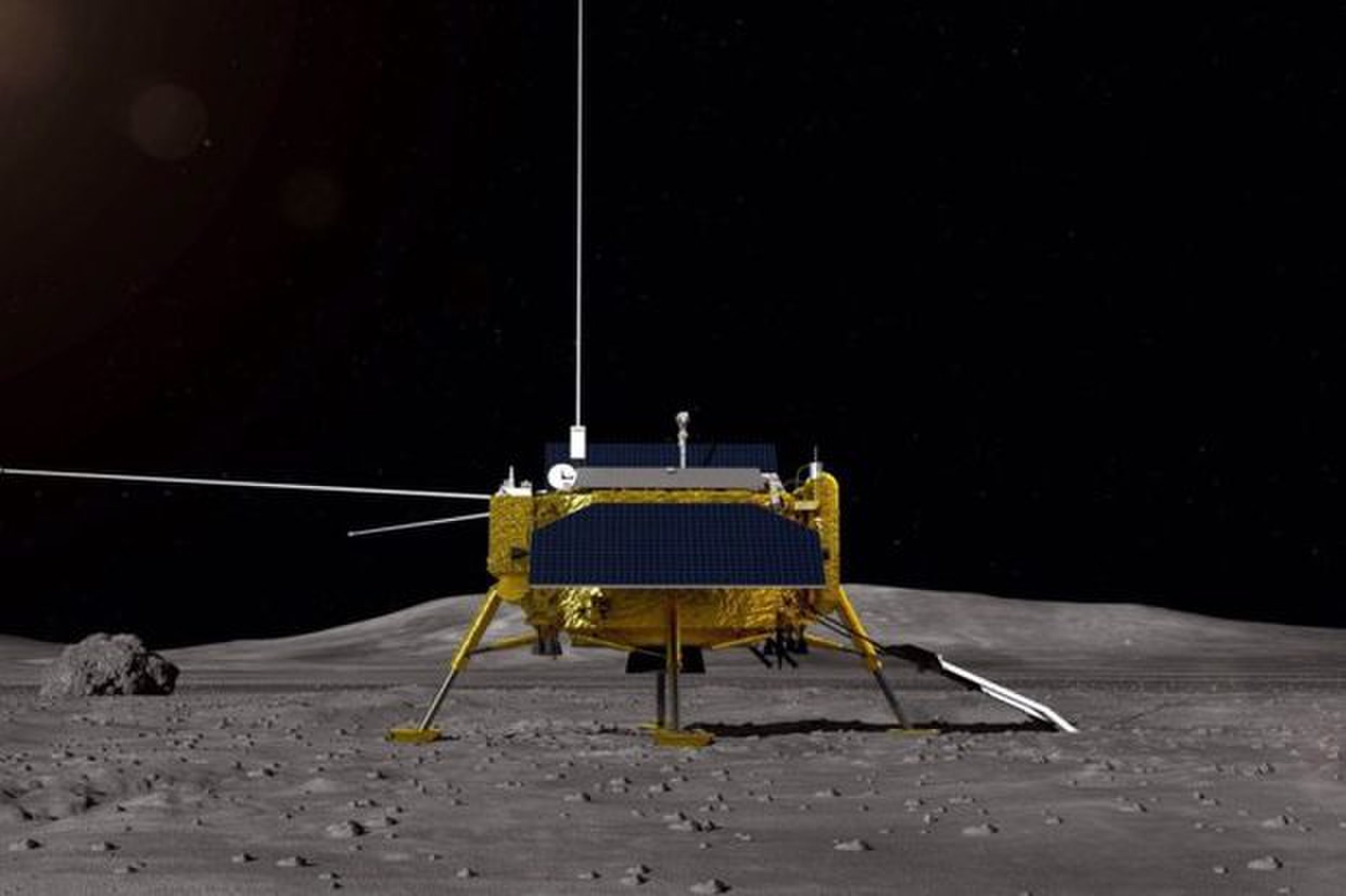 Künstlerische Darstellung des Change 4 Landers auf der Rückseite des Mondes. Bild: CASC/China Ministry of Defense.