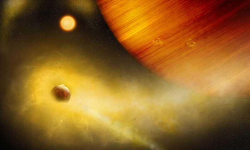 Künstlerische Darstellung eines vulkanischen 'Exo-Io'. Credit: University of Bern, Illustration: Thibaut Roger