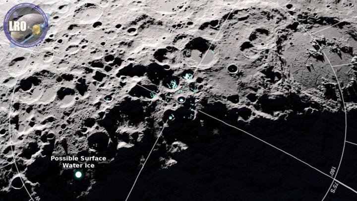 Dieses LRO-Bild des Mondes zeigt Stellen mit potentiellem Frost. Bild: NASA's Goddard Space Flight Center/Scientific Visualization Studio