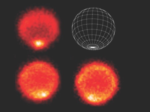 Diese Wärmebilder, aufgenommen mit dem Very Large Telescope (VLT) in Chile, zeigen einen warmen Südpol auf Neptun. Credit: VLT/ESO/NASA/JPL/Paris Observatory