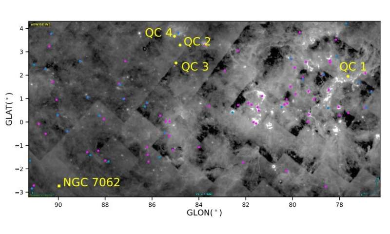 IIWISE-W3 Bild zeigt die räumliche Verteilung der neu entdeckten Sternhaufen. Credit: Qin et al., 2020