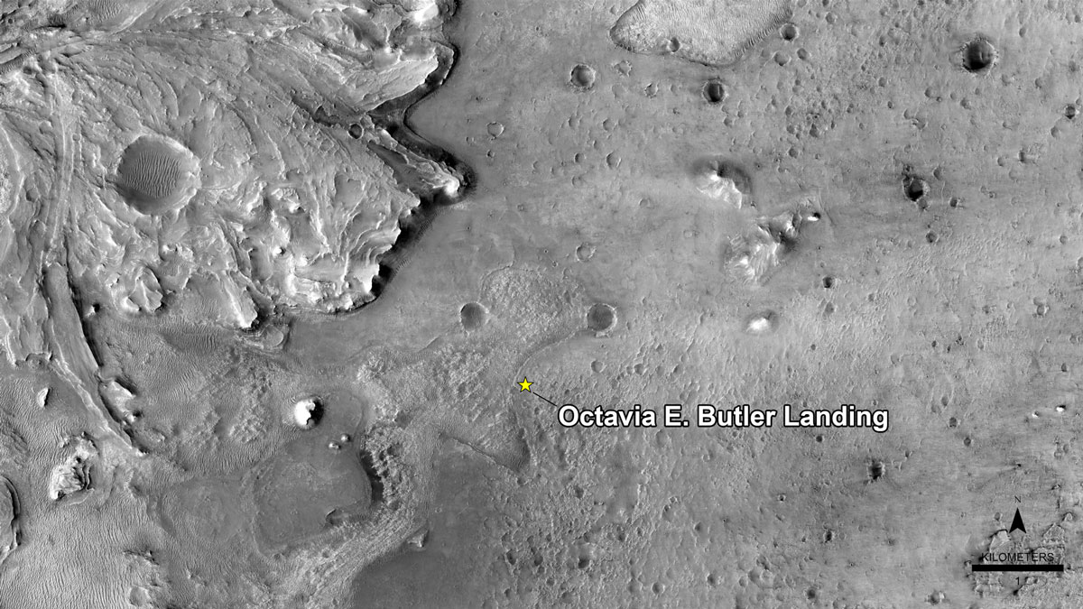 Der Landeplatz des Rovers Perseverance wurde nach der Science-Fiction-Autorin Octavia E. Butler. Credit: NASA/JPL-Caltech/University of Arizona.